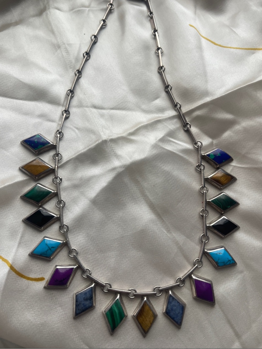 Taxco Mexico 950 Silver Inlaid Necklace Lapis, Malachite, turquoise ++++ - Picture 1 of 7
